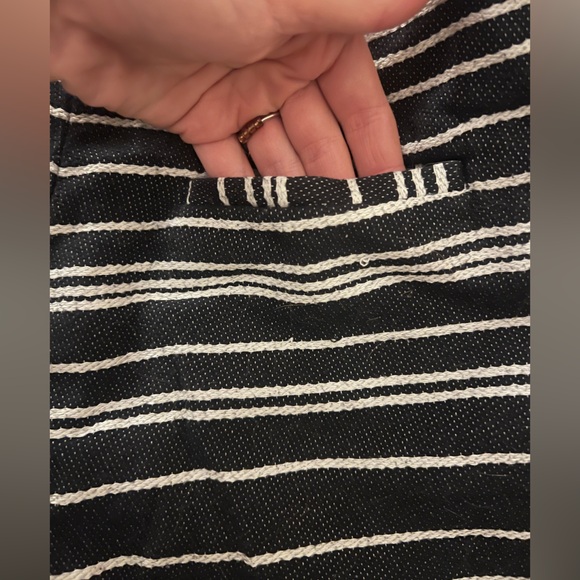Banana Republic Navy and White Striped Shorts with Side Buttons and Pockets - Picture 2 of 7